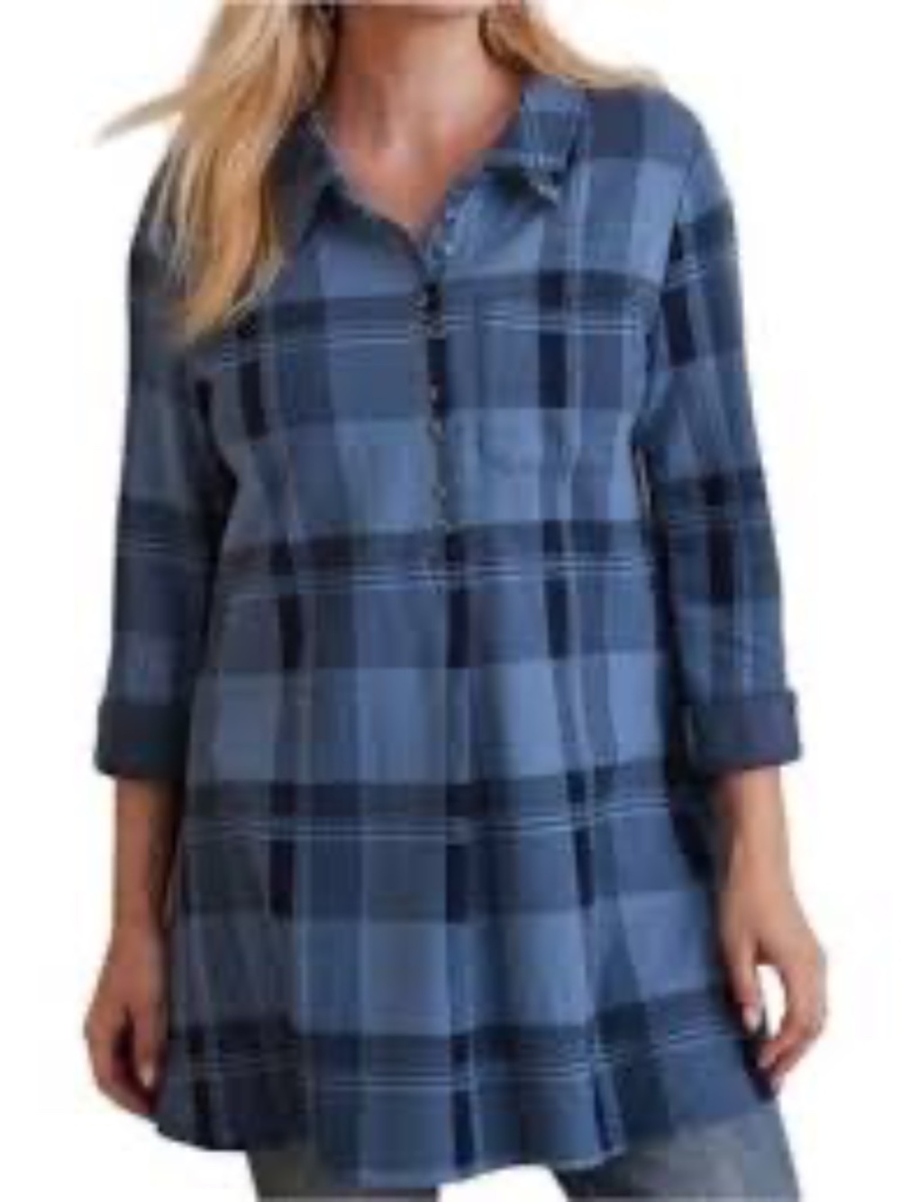 Soft Surroundings Mad About Plaid Blue Check Tunic 3X
